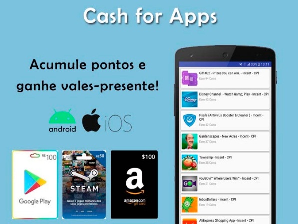 Acumule pontos e vales presente com Cash for Apps